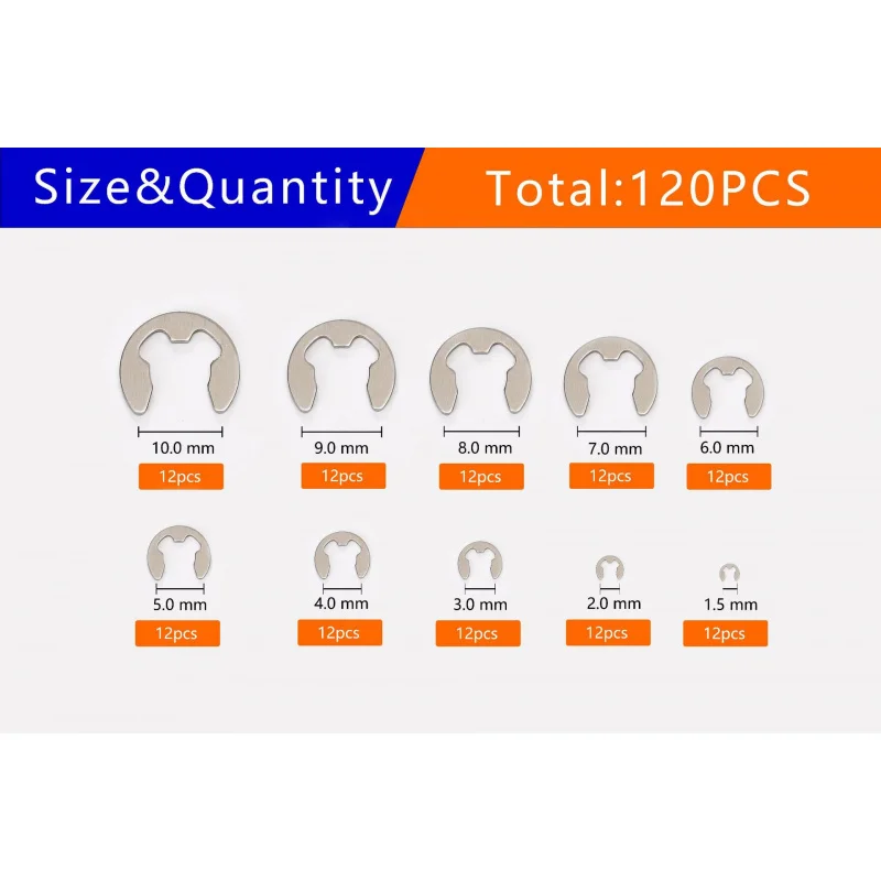 120 peças/200 peças de aço inoxidável 304 anel aberto retentores anel de pressão arruela anel de retençãoM1.5-M10