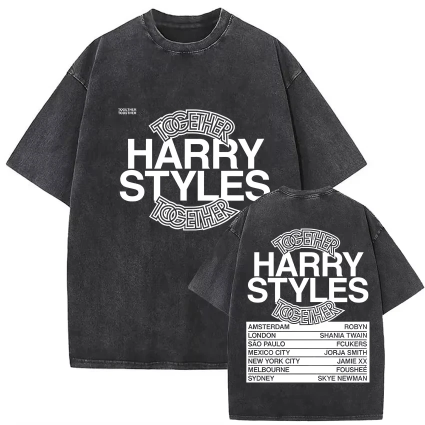 Harry Styles Together Tour 2026 Vintage Washed T-shirt Men Women Oversized Casual Streetwear Summer Cotton Graphic Tee Clothing