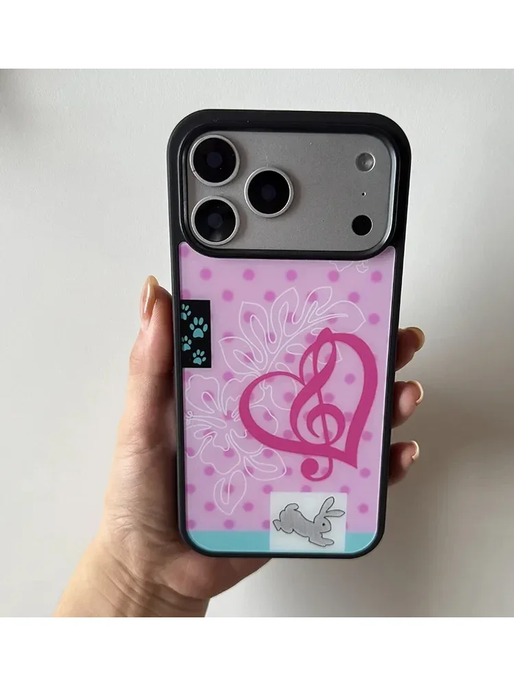 Fashion Cute Girl Pink Rabbit Stickers Music Note Love Phone Case For iPhone 17 AIR 16 15 14 13 12 11 PRO MAX PLUS Cover view 5