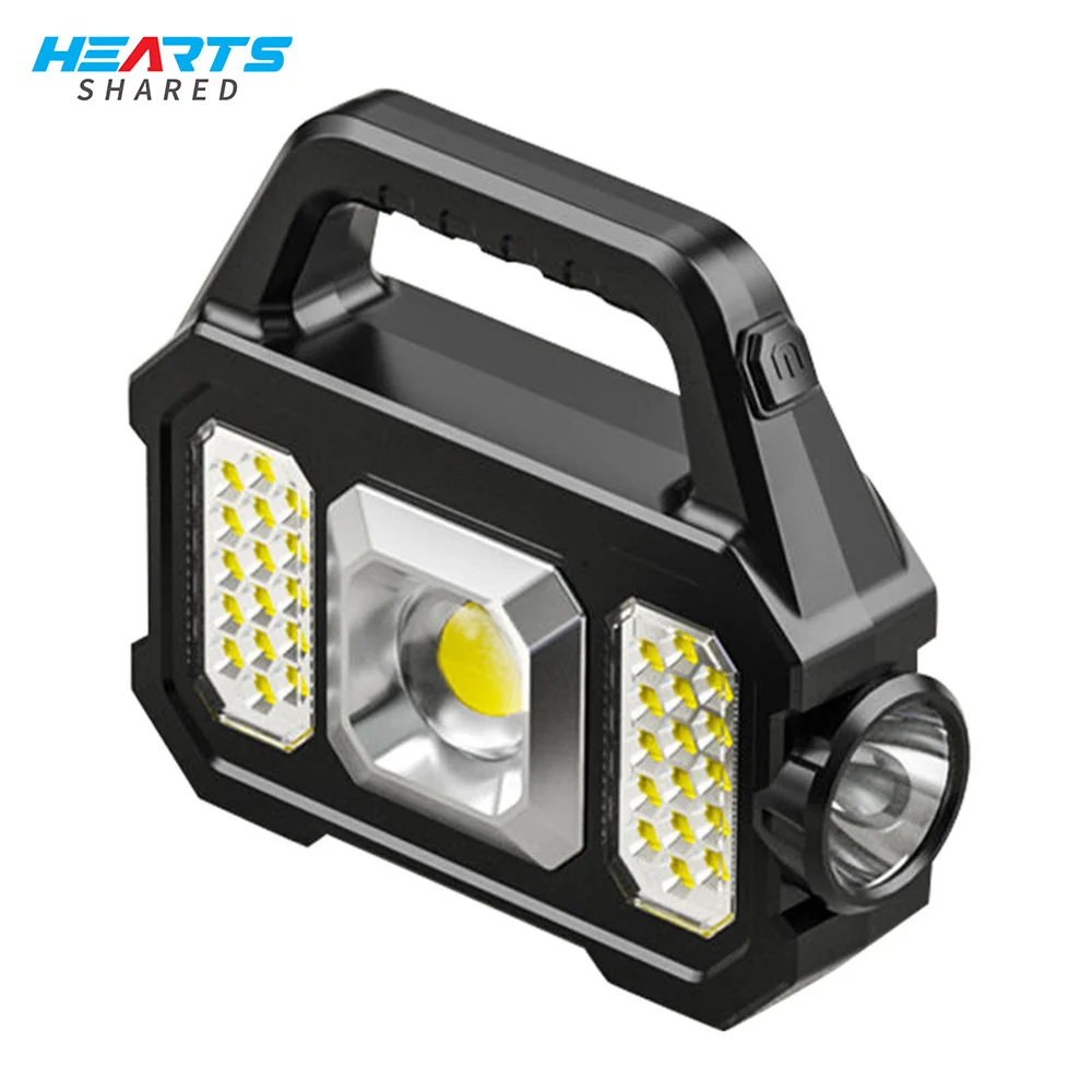 Hearts Shared Solar Rechargeable LED Flashlight COB Zoomable Waterproof Torch Lamp Bulbs Can Charge Camping Flashlight