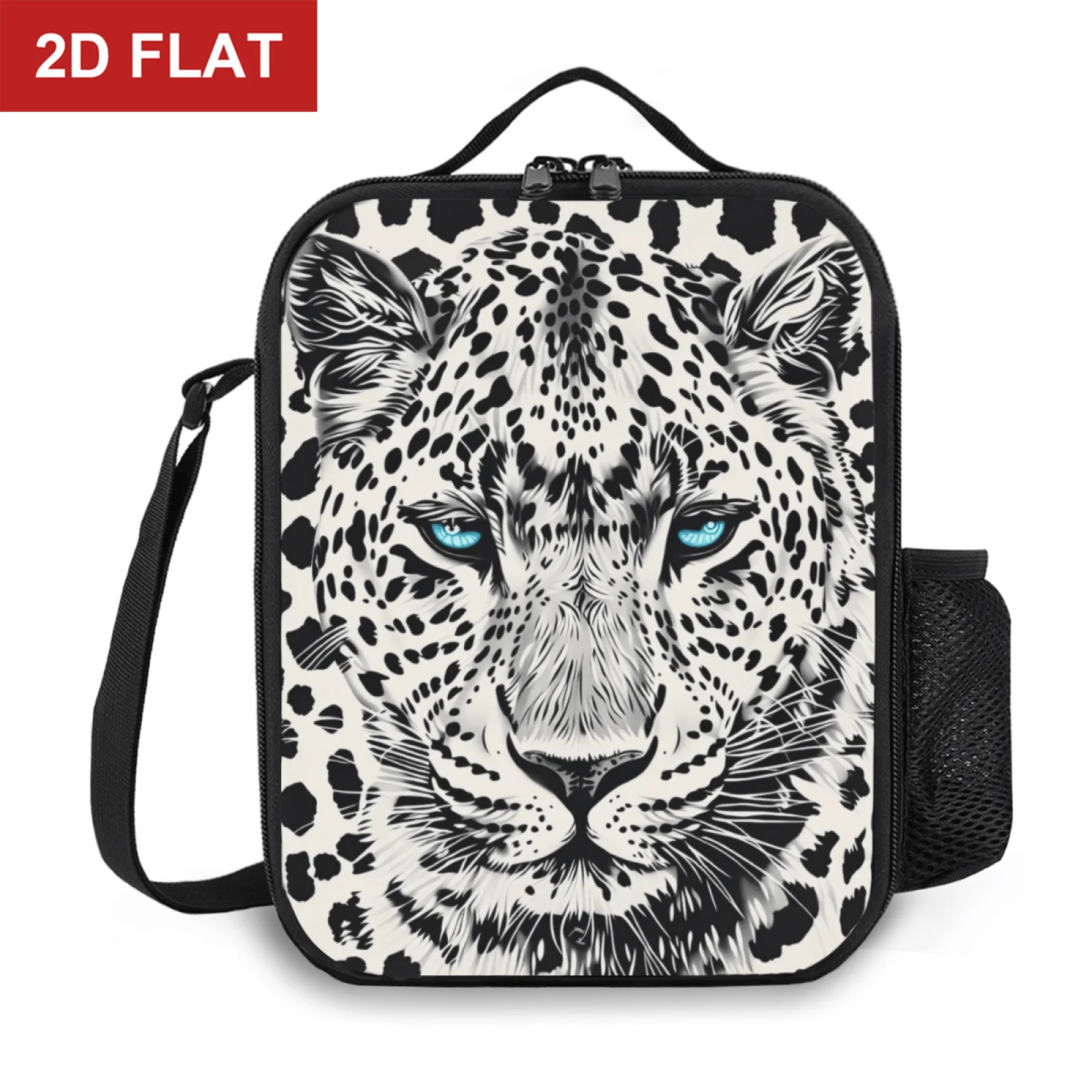 Snow Leopard Print Insulated Lunch Bag Adjustable Strap Portable Meal Bag for School Picnic Camping