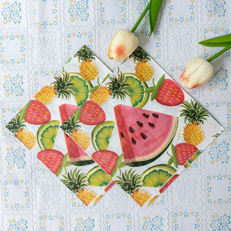 20pcs/Pac 33cm 2-Ply Watermelon Pineapple Lemon Fruit Printed Napkins Party Decoration Flower Paper Napkins Butterfly Bart Paper