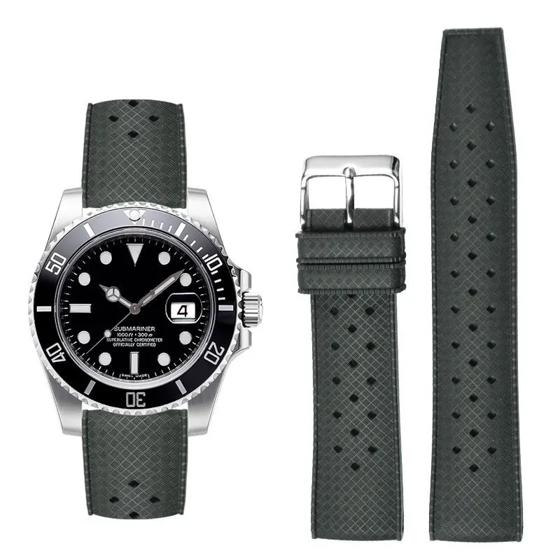 Correa de caucho fluorado FKM compatible con OMEGA Blancpain SWATCH reloj de buceo universal plano 18 mm20 mm 22 mm de liberación rápida
