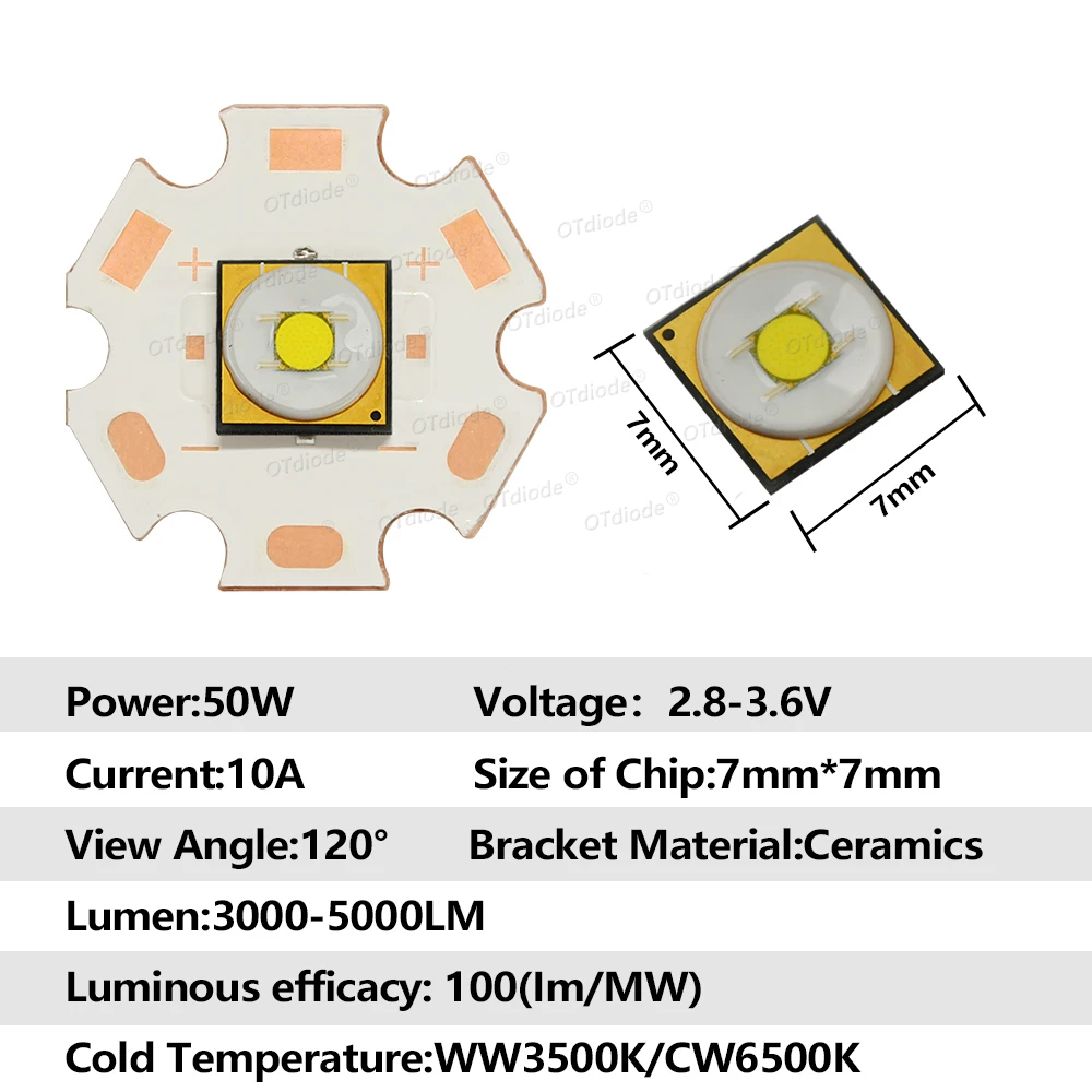 LED 50W Laser Light SMD 7070 Chip Lamp 13A 3800 Lumens Cold 6500K High Power Flashlight Torch Hunting Diode Beads Parts Bulb DlY