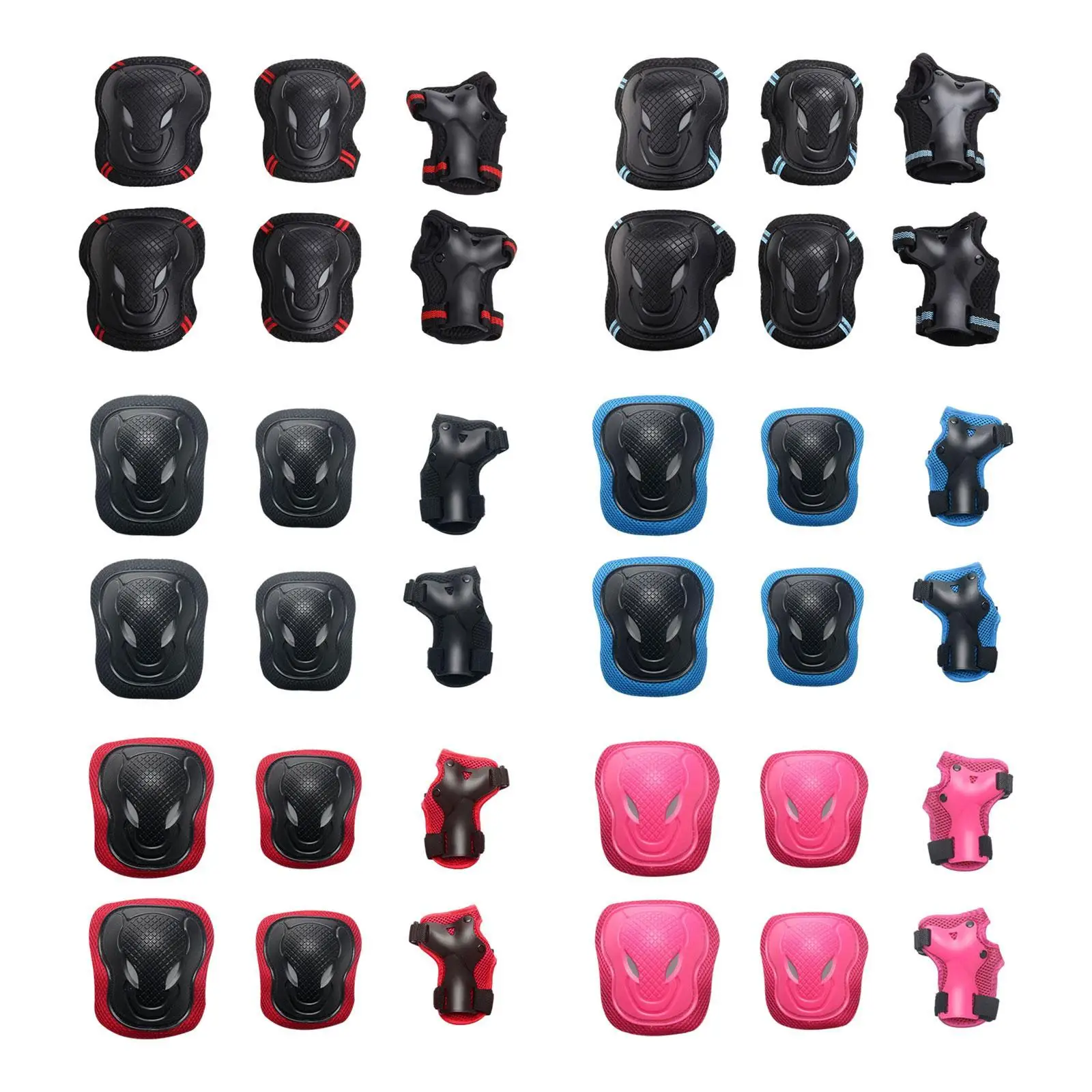Comprehensive Six Piece Protective Gear Set Knee Elbow Hand Pads for Kids Adults Skating Cycling Outdoors