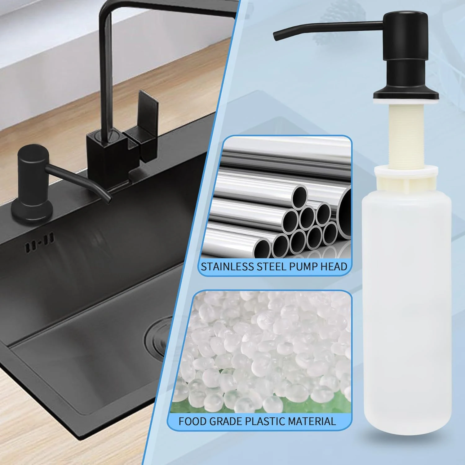 Kitchen Sink Liquid Soap Dispenser Pump Stainless Steel 350ML 500ML Liquid Soap Bottle Sink Mount Hand Pressure Soap Dispenser