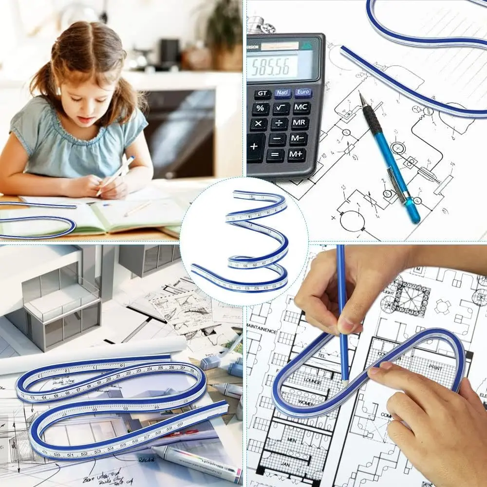 1PC Flexible Curve Ruler Drafting Drawing Tool Snake Shaped Ruler Flex Curved Ruler Quilting Plastic School Office Supplies