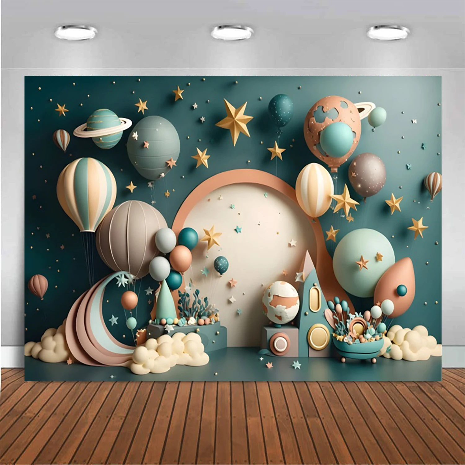 Newborn 1st Birthday Party Photography Backdrop Colorful Balloon Boy Girl astronaut Decoration Baby Shower Photo Background