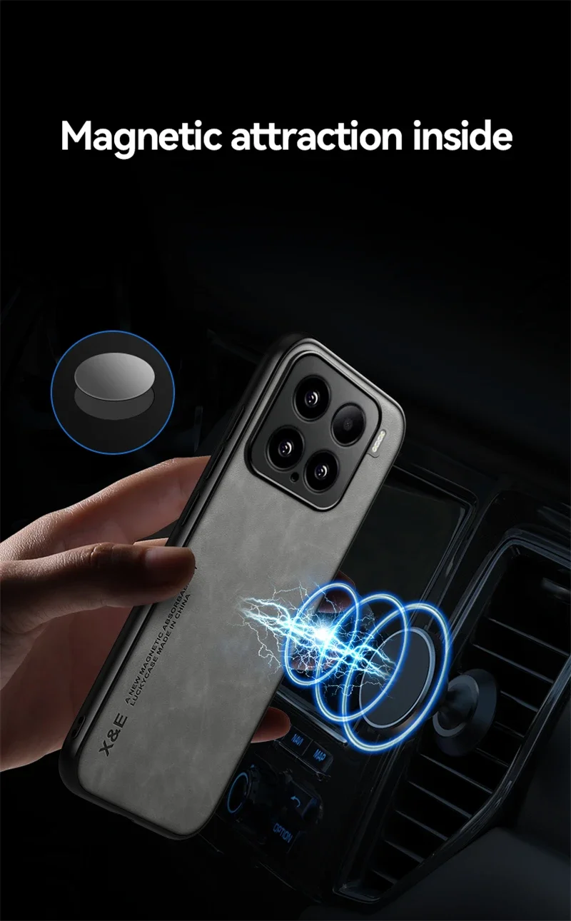 Custodia in pelle magnetica per auto leggera per Xiaomi 15 Pro Custodia antiurto in silicone morbido per Xiaomi Mi15 Mi 15 Xiaomi15 Pro 5G