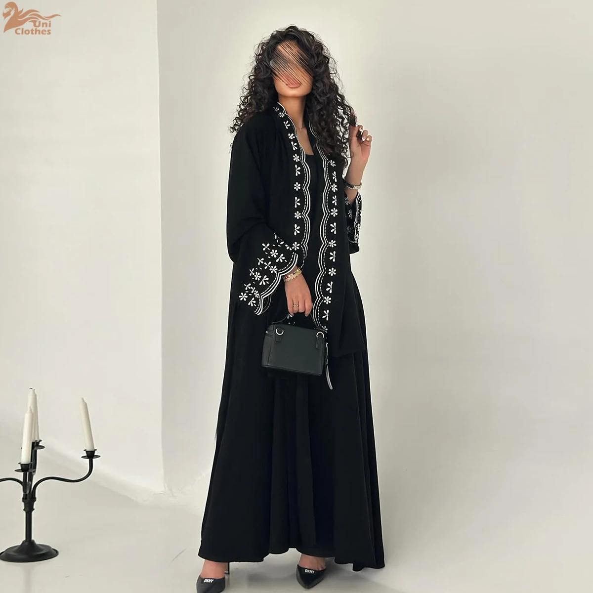 

Luxury Embroidered Sleeve Cardigan for Muslim Women Ramadan Modest Abaya Dress with Hijab Elegant Islamic Party Turkish Outfit