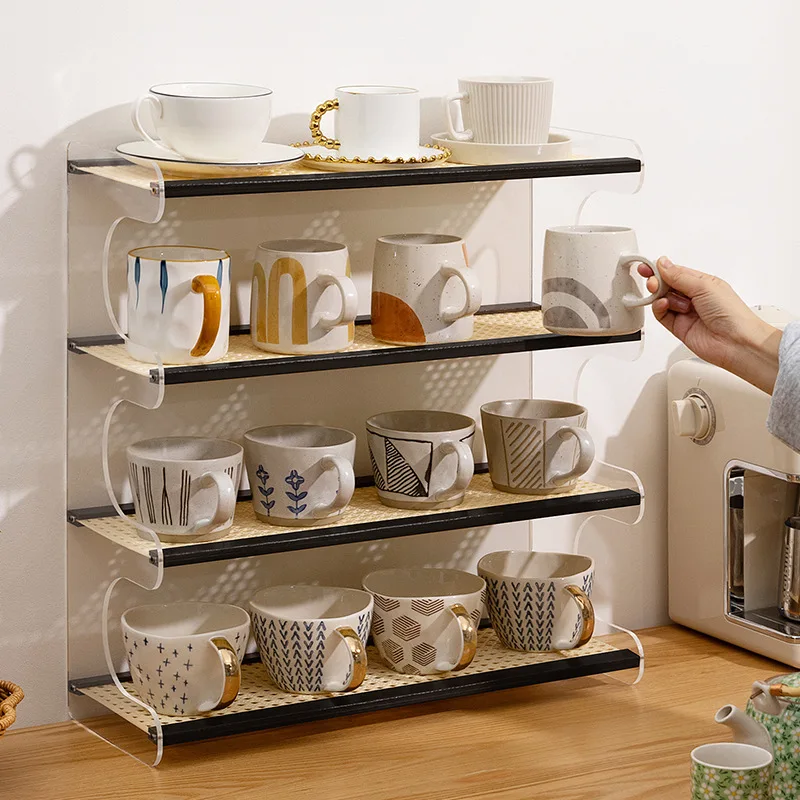 

Water Cup Storage Shelf Desktop Cup Holder Tea Set Storage Mug Water Bar Coffee Multi-layer Household Side Cabinet