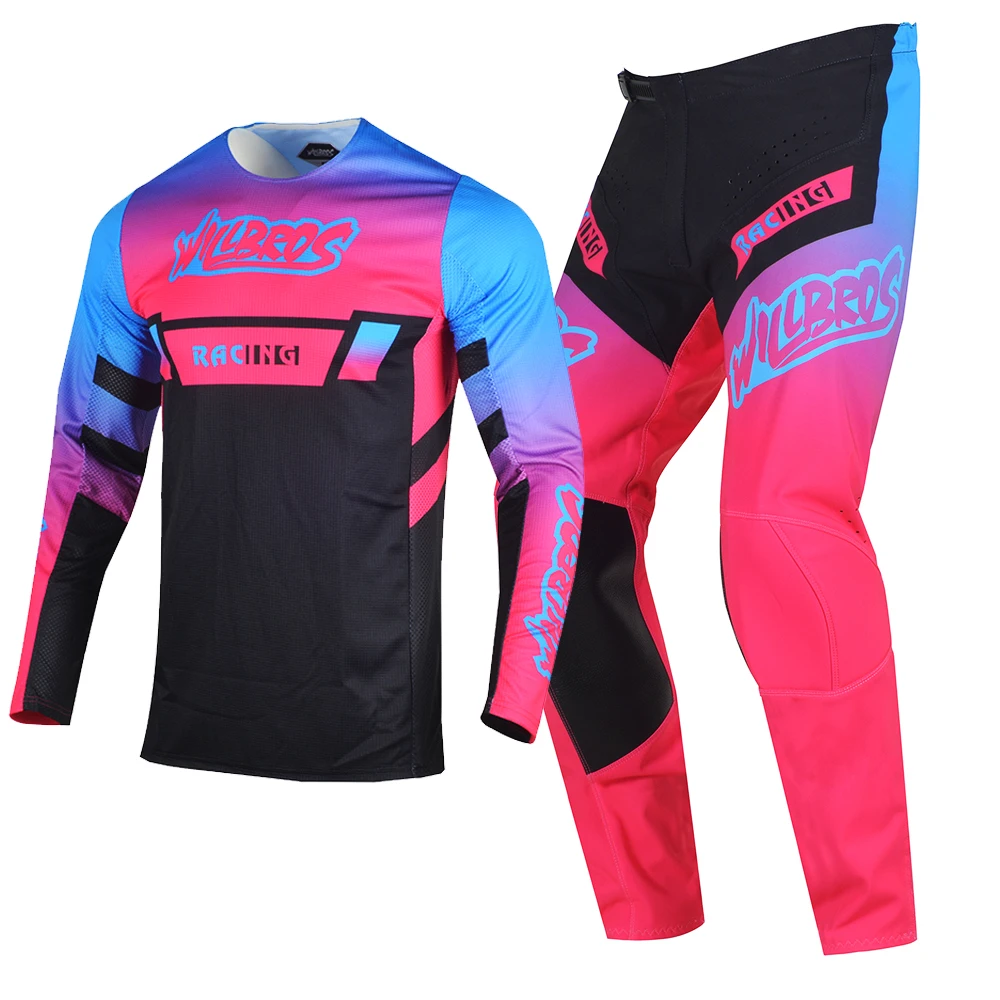 

Willbros MX Racing Pink Jersey Pants Combo Motocross Offroad Men Women Outfit MTB BMX Enduro Dirt Bike Downhill Cycling Gear Set