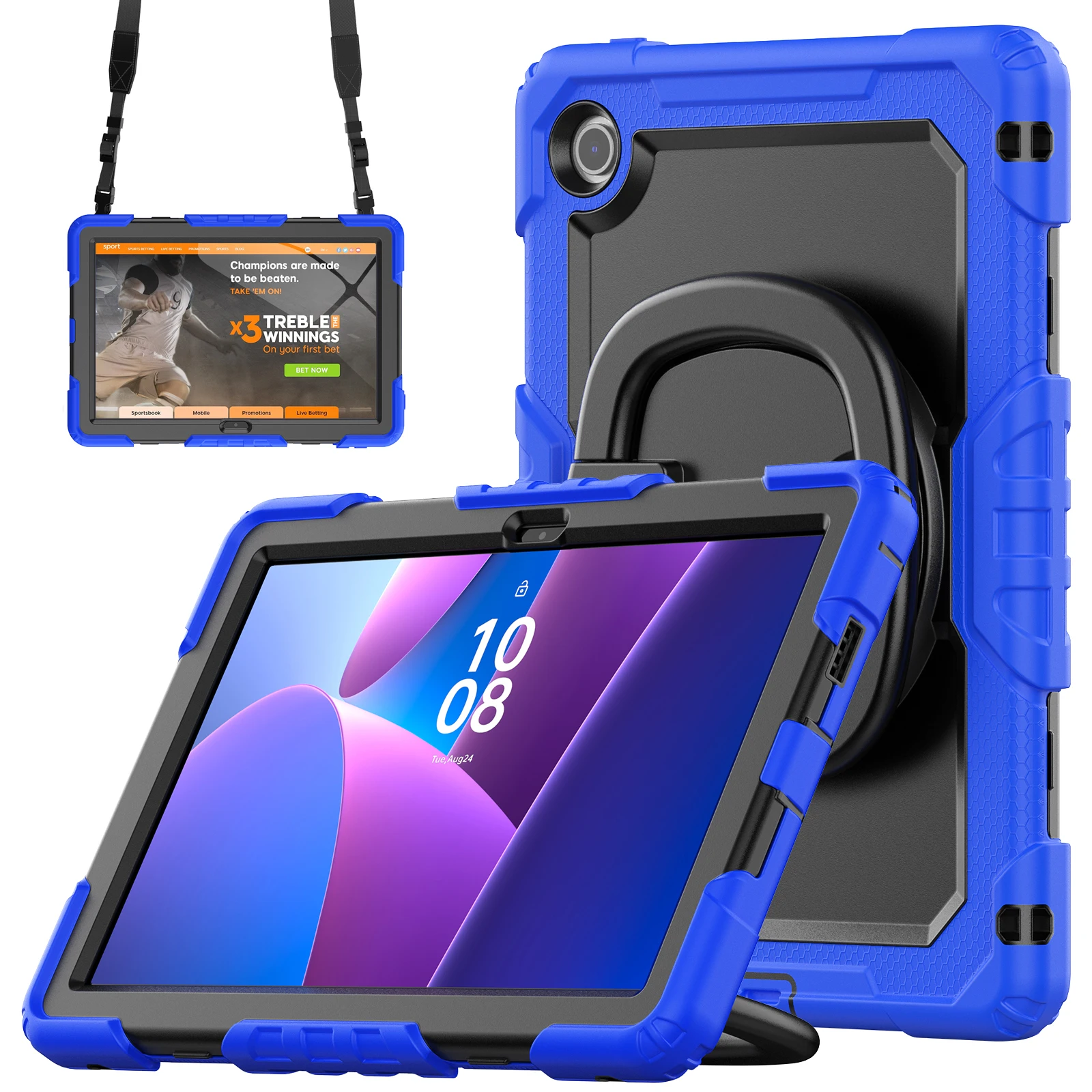 Voor Lenovo Tab 10.1 (2025) TB-311XU / Tab TB311FU standaardbehuizing pc + siliconen tablethoes met schouderriem - oranje