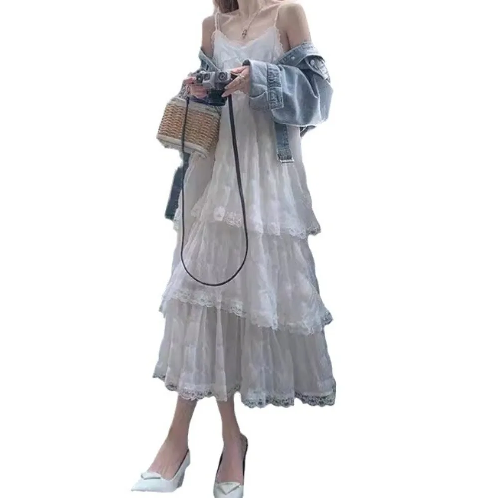 فستان كاجوال بحزام سباغيتي من الدانتيل فستان مكشكش بدون أكمام فستان مناسبات ملابس نسائية فضفاضة للنساء والفتيات #4