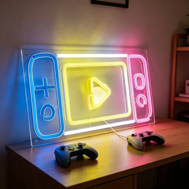 

Gaming Neon Sign LED Wall Art USB Rechargeable Night Light Home Decor for Boys Bedroom Game Room Setup Streamer Gaming Gift