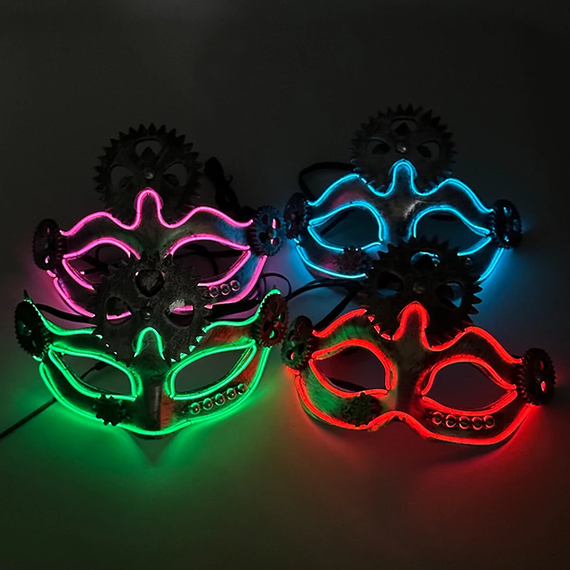 Voice control Led Steampunk Mask Halloween Party festival decoration Light Props Cool fashion Dance Mask