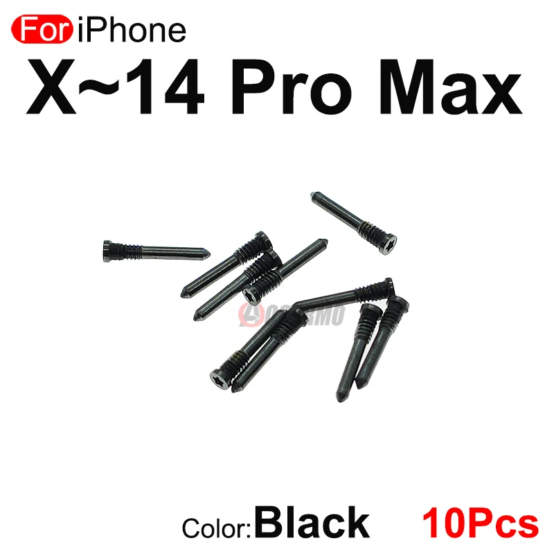 10Pcs/Lot For iPhone X XS Max XR 11 12 13 14 mini Pro Max Bottom Screw Bolts Black Silver Purple Blue Green Gold Replacement