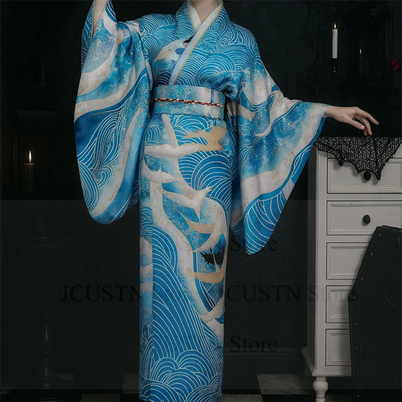 

Традиционное японское юката, вечернее платье для фотосъемки, кимоно с принтом, длинный халат юката, фестиваль, сценическое представление, Хэллоуин