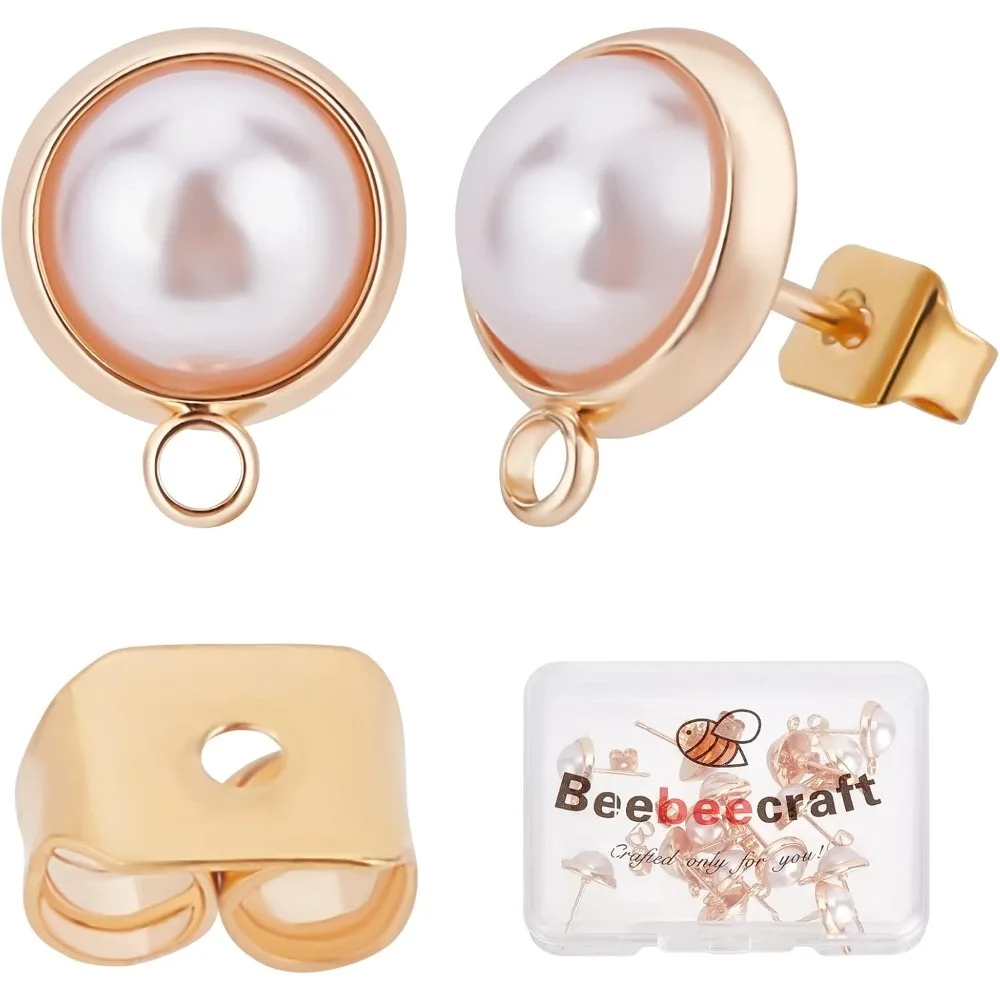 

20 шт./кор. 18-каратное позолоченное серьги с пластиковым жемчугом, полукруглые серьги с петлей, булавки из стерлингового серебра, бабочка