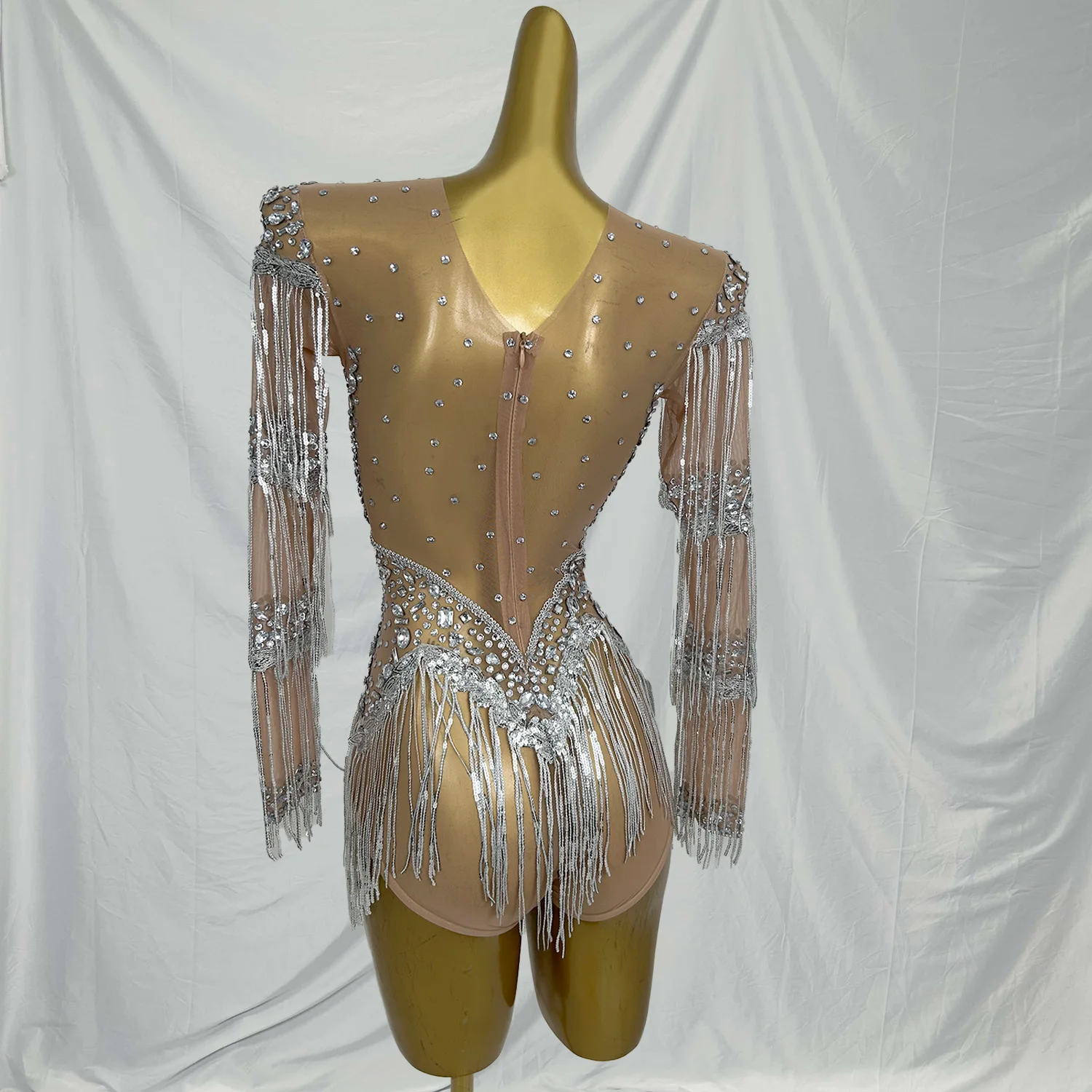 이싱 시퀸 태슬 다이아몬드 바디수트 폴댄스 레오타드 페스티벌 의상 여성 클럽 의상 쇼걸 공연 점프수트