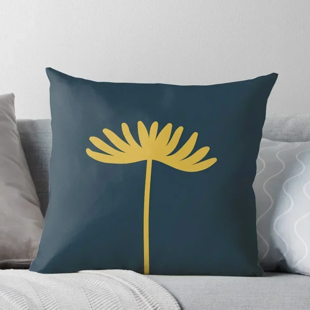 

Tall Flower Minimalist Floral in Light Mustard Yellow and Dark Blue Throw Pillow Cushions Cover home decor items pillow