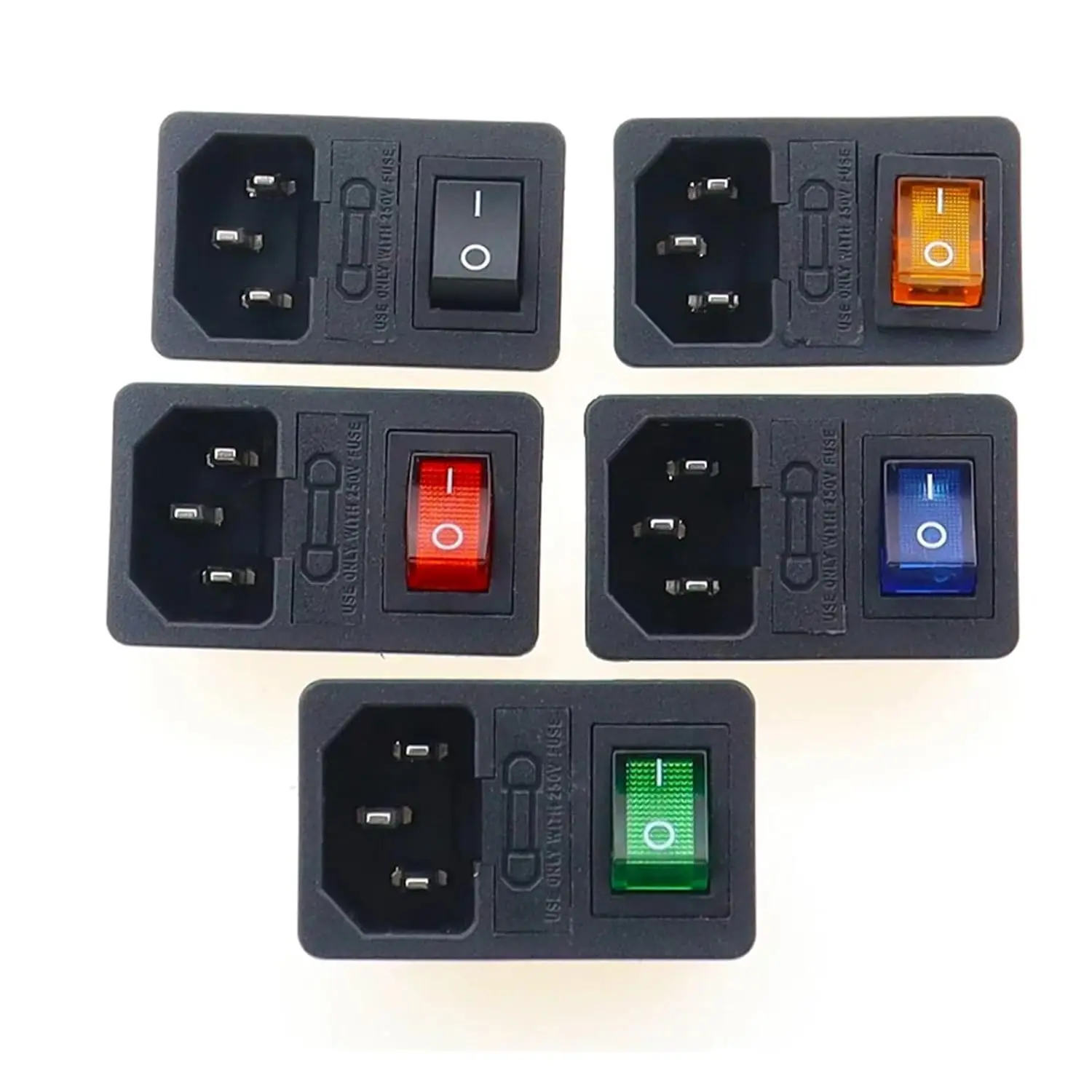 3 Pin IEC320 C14 Inlet Male Plug Power Socket Red Light Boat Rocker Switch with Fuse Holder Neon Lamp Supply Jack Connector