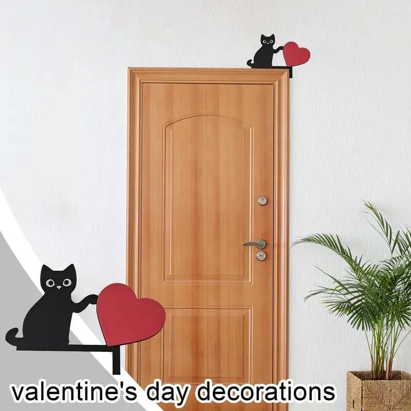 Cat Door Frame Decoration Wooden Door Corner Sign Decor Cat Heart Door Topper Door Frame Decor For Valentine's Day Home Door