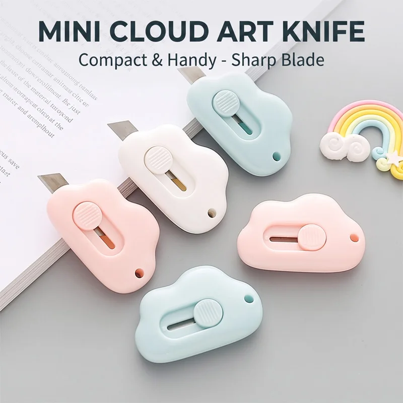 3PCS Mini Portable Practical Knife Cute Rabbit Cloud Color for Office and School Supplies Portable DIY Paper-Cutting Razor Blade
