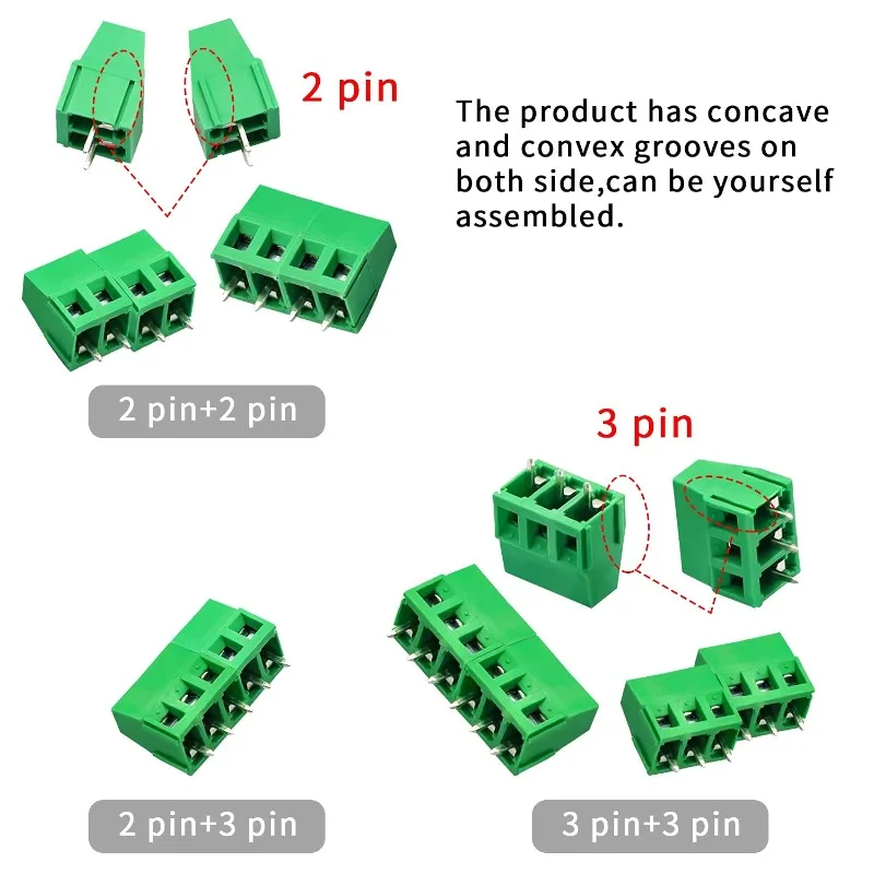60PCS 5.08mm Pitch PCB Screw Terminal Blocks (30x2Pin+30x3Pin), Firm Connection, Easy Wiring for Electronic DIY Projects