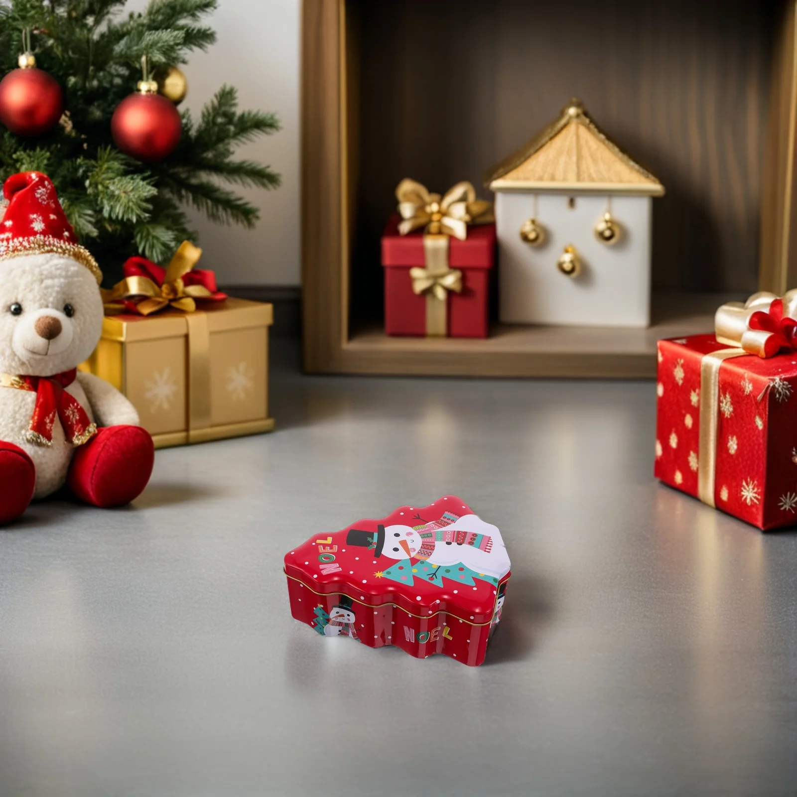 

Christmas Iron Box Packaging Metal Holiday Favor Box for Christmas Treats Storage Tree Shaped Decoration Holiday Candy Jar