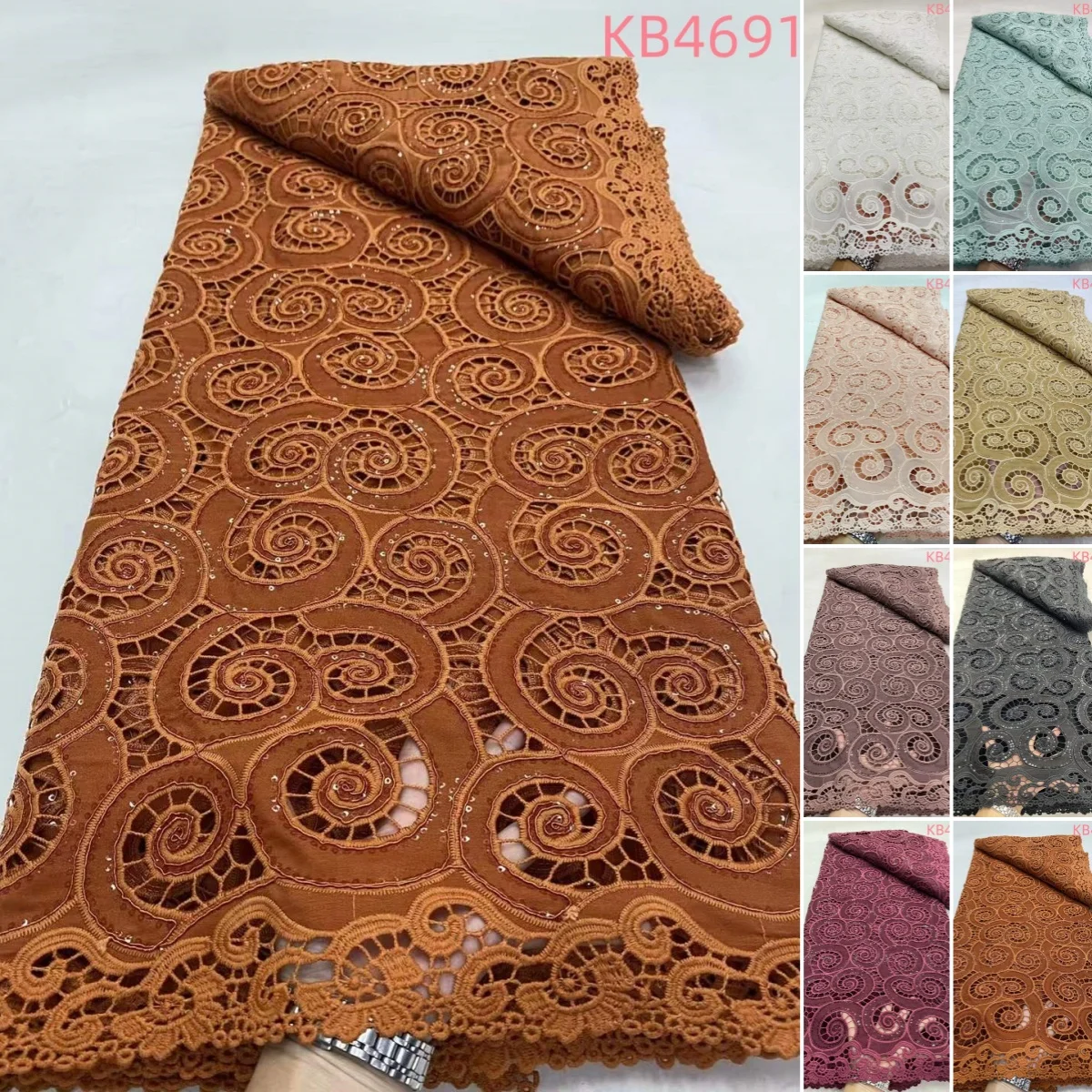 

5 Yards Water Souble Sequins Lace Fabric African Fabric Lace High Quality 2025 Hollow Chiffon Sequin Dresses For Sewing KB4691