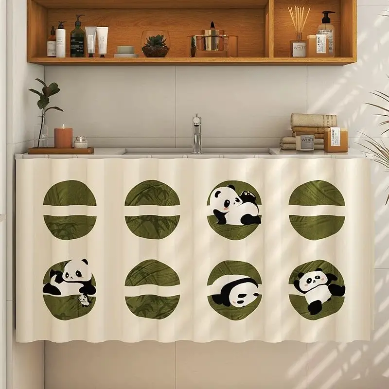 VIKAMA Panda Bamboo Circles Bathroom Cabinet Curtain for Sink Vanity Cover Skirt Classic Aesthetic Hanging Home Decor