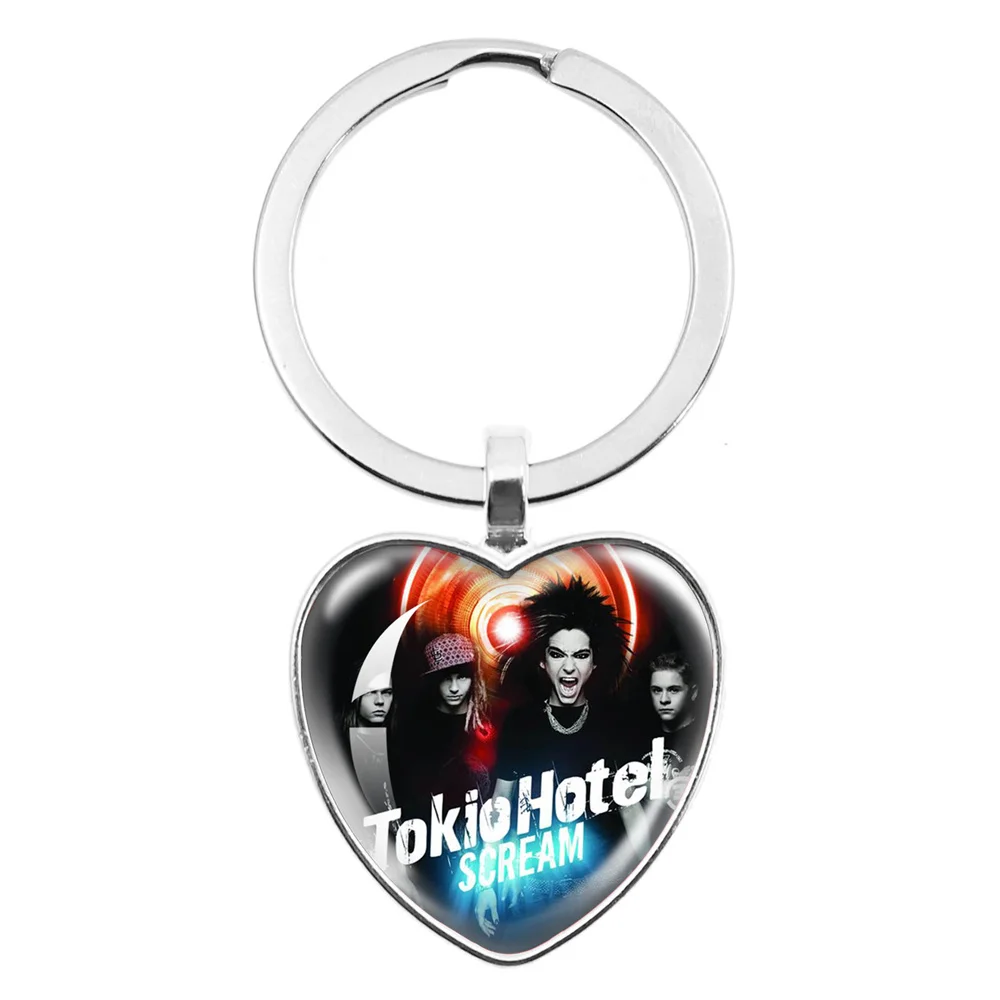 Tokio Hotel Keychain Rock Band Bill Kaulitz Hot Music Songer Picture Glass Heart-Shape Pendant keychain Jewelry Charm Fans Gift