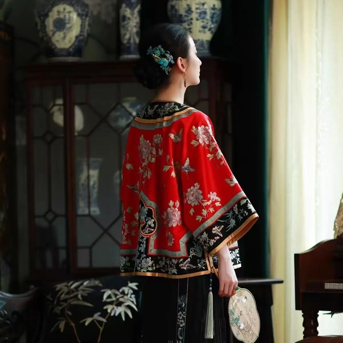 الكلاسيكية سلالة تشينغ Gege زي النمط الوطني الصيني الأزهار الطباعة الملابس هالوين الأميرة تأثيري كرنفال بلايز قميص