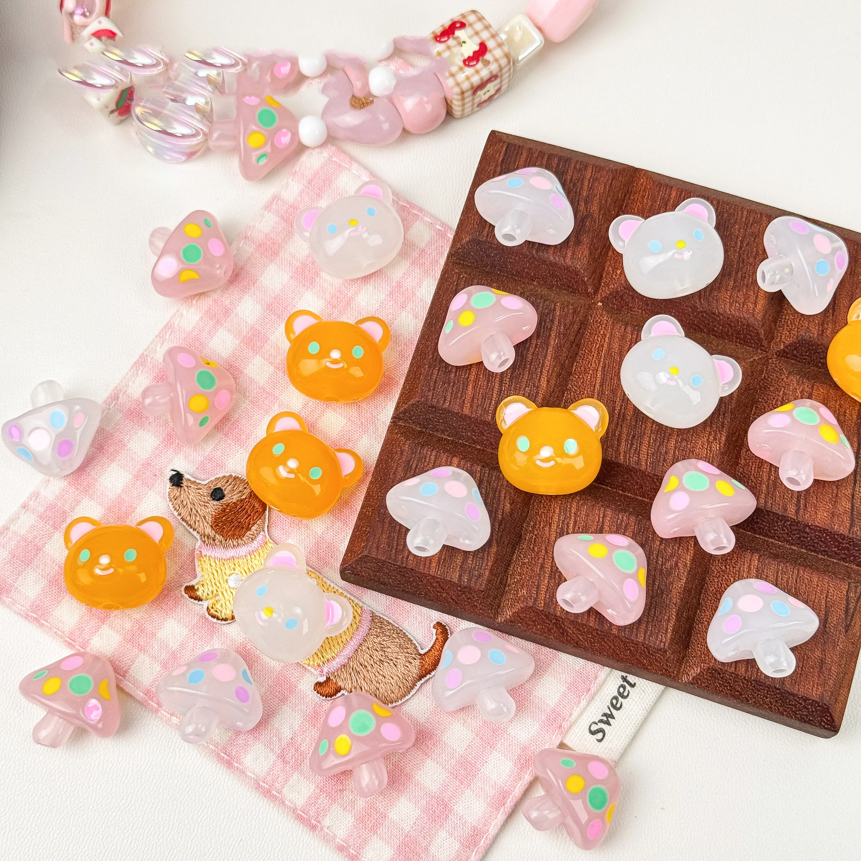 Cute Bear Mushroom Acrylic Beads Beaded Handmade Diy Bracelet Necklace Mobile Phone Chain Jewelry Accessories Materials