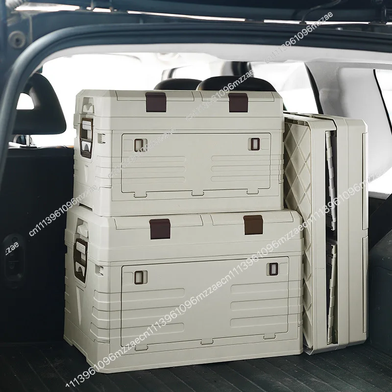Camping Box Outdoor Turnover Handling Folding Storage Box Flip Storage Box Wooden Cover Car Trunk Storage