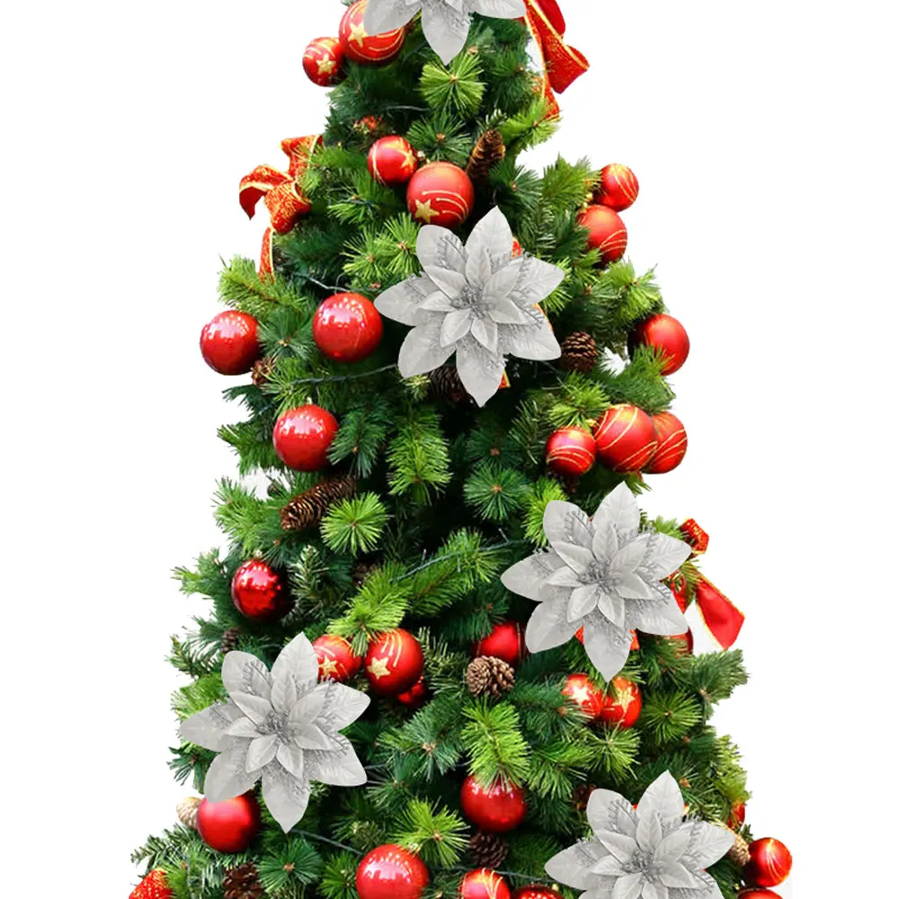 

20CM Simulation Flower Head Christmas Tree Silk Flowers Ornament Navidad New Year Xmas Wedding Home Party DIY Decoration