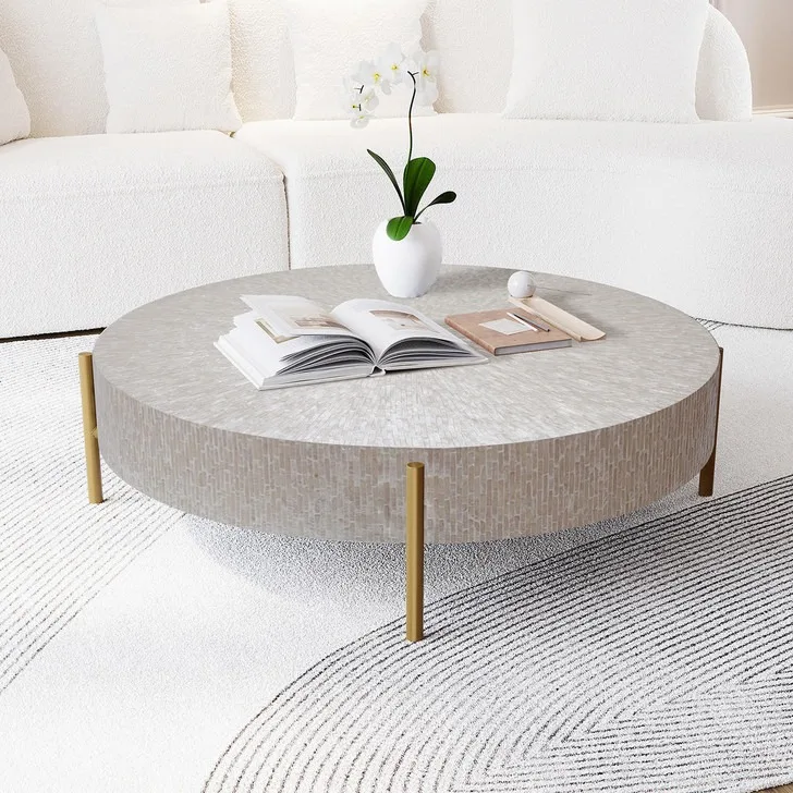 #Modern Luxury Round Design Coffee Table with Mother of Pearl Inlay Vietnam-Made Home Furniture for Living Room