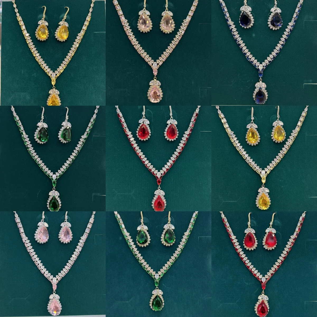Heavy Industry Luxury Colorful Treasure Necklace Earrings Water Drop Design Birthday Party/Theme Event Matching