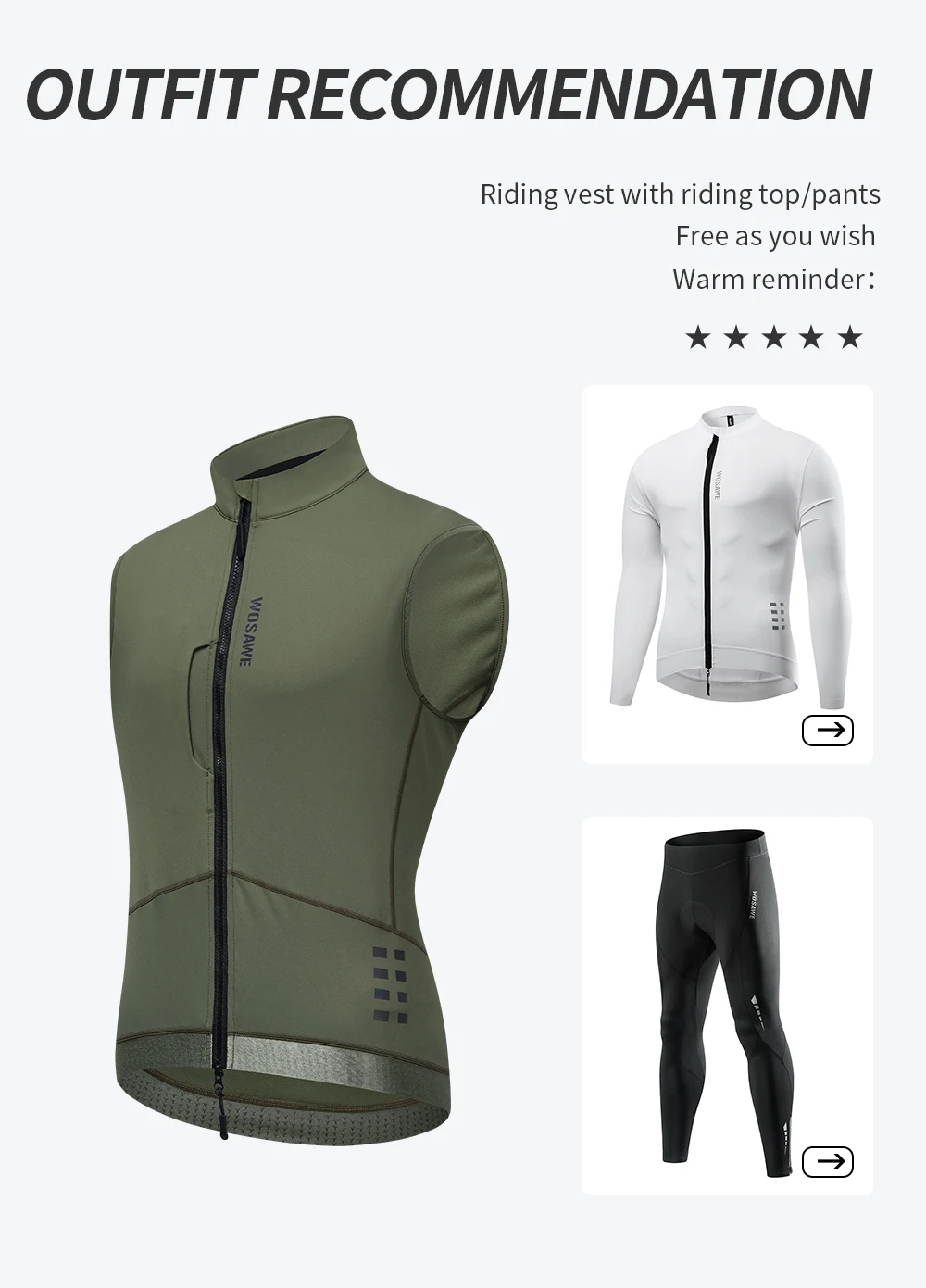 WOSAWE Thermo-Winter-Fahrradweste, winddichte Fahrradjacke, ärmellose Windjacke, Gesäßtaschen für Damen und Herren – Detail 10