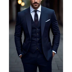 High Quality Male Clothing Single Breasted Peak Lapel Slim Fit Men Suits Formal Wedding 3 Piece Jacket Pants Vest Costume Homme