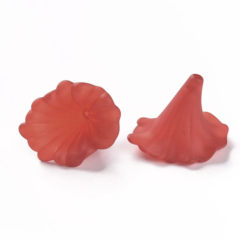 10PCS Transparent Acrylic Beads Calla Lily Frosted FireBrick 40.5x33x35mm Hole: 1.8mm