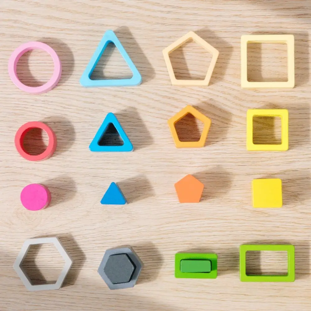 Juguetes a juego con formas de madera, juguetes educativos geométricos de madera Montessori, clasificación colorida, juguetes apilables para niños pequeños