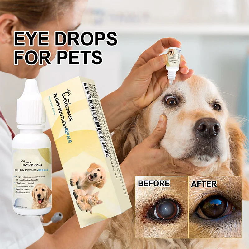 Yegbong Pet Eye Drops Moisturize Relieve Eye Discomfort in Cats and Dogs Cleanse Tears stains Smegma Pet Eyes Care Products