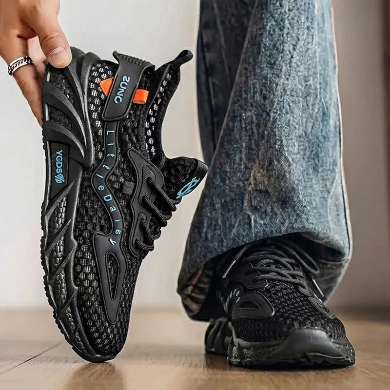 

2026New Men Quick Dry Hollow Mesh Sneakers, Breathable Large Hole Sports Shoes Lightweight Non Slip Casual Running Shoes for Men
