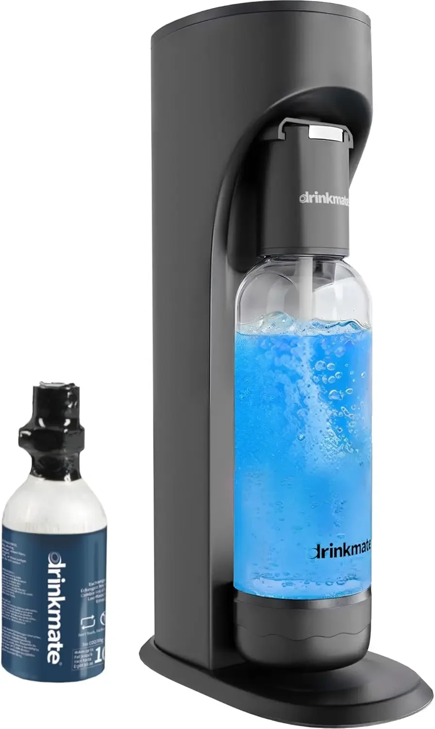 Máquina para hacer agua con gas y refrescos OmniFizz, carbonatiza cualquier bebida, con cilindro de prueba de CO2 de 3 oz (negro mate)