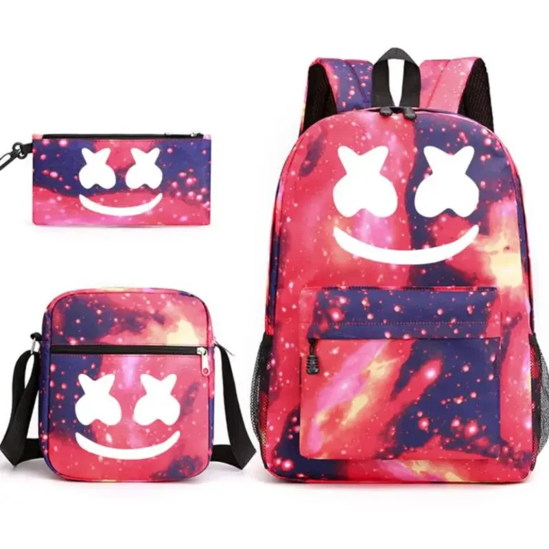 3Pcs Backpack DJ Marshmello Luminous Bookbag Cartoon School Bags For Teenage Kids Travel Bagpack USB Laptop Shoulder Bags