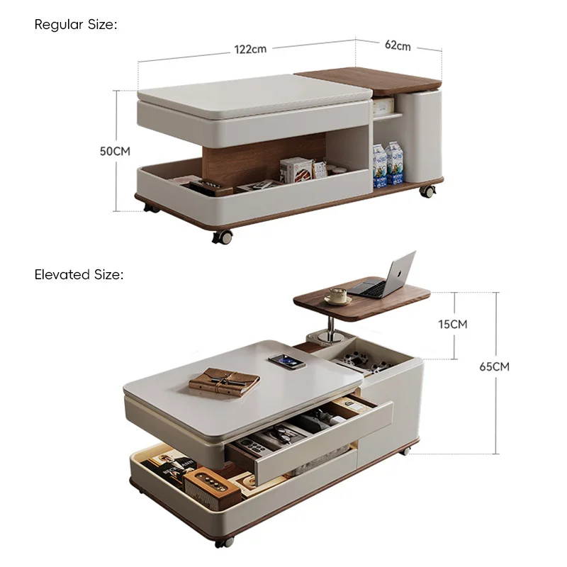 Compact Multifunctional Storage Coffee Table for Apartments Modern Living Room Center Table with Casters Stylish Home Tea Tables