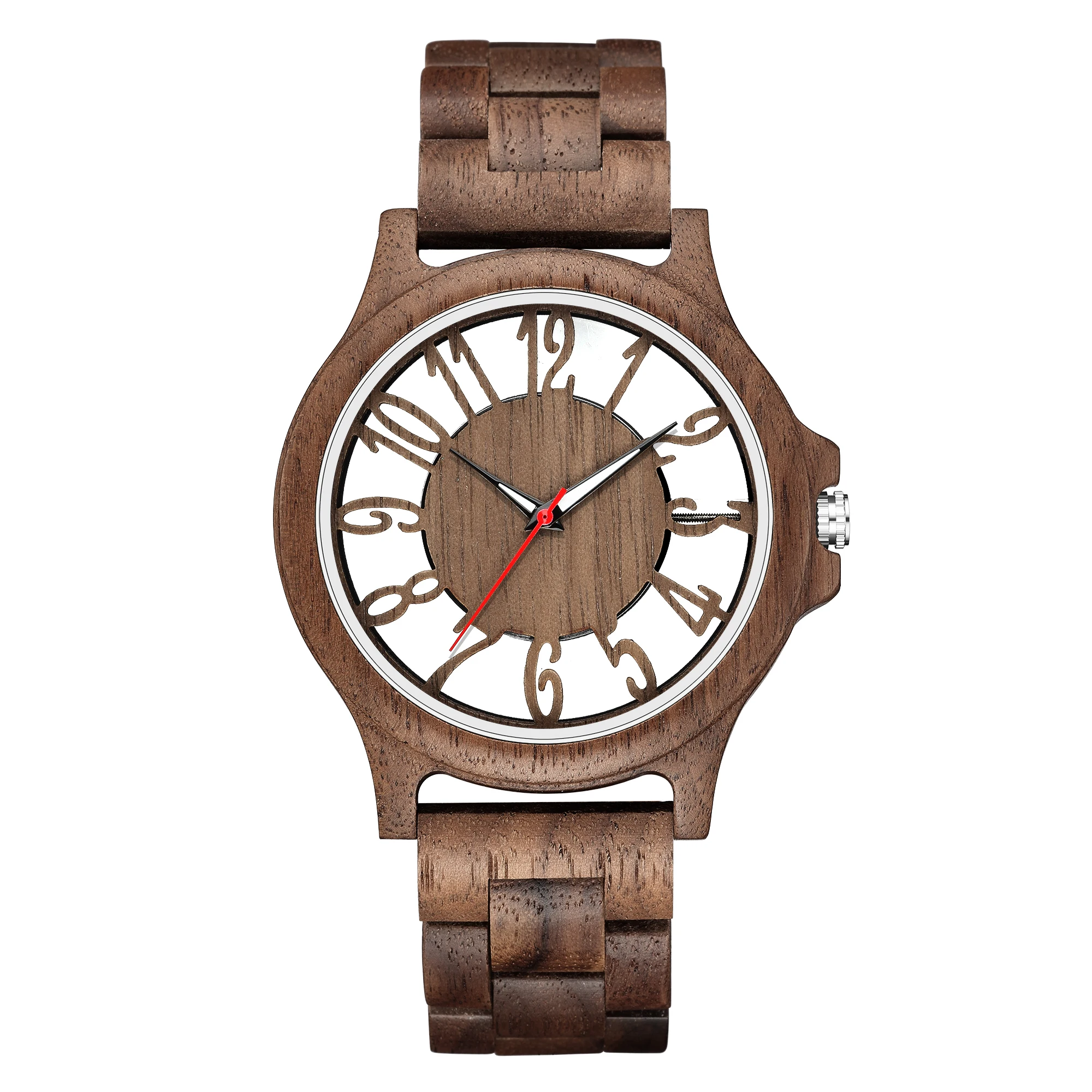 Natural Bamboo Wood Men's Watch All Wooden Hollow Case Watch Band Watch Men's Quartz Watch Solid Wood Men's Clock Men's Reloj