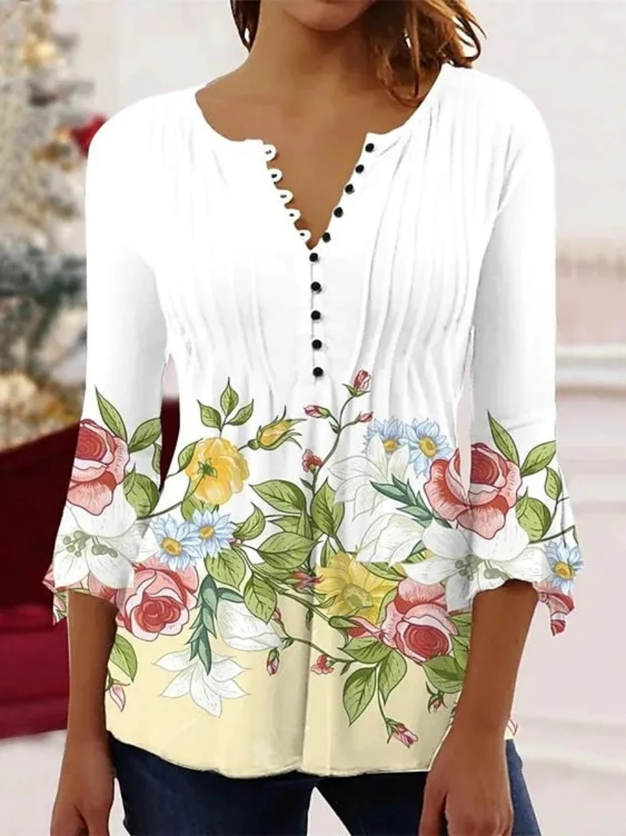 Camisa holgada con estampado de temperamento para mujer, blusa informal elegante, camisa de manga larga, Top de fin de semana para mujer